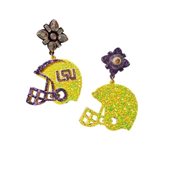 LSU Football Team Glitter Helmet Earrings/Geaux Tigers/Gift for Her/Gameday Gift - Picture 2 of 2